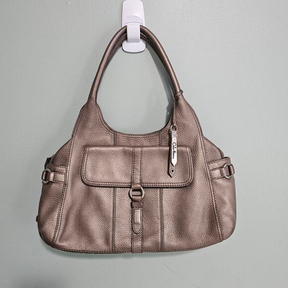 Cole Hann Pebbled Leather Bronze Pewter Shoulder Bag - Picture 1 of 10